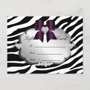 Salon Postcard Zebra Jewels Bow Eggplant Postkarte
