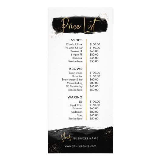 Salon-Preis-Rack-Karte für das Black & Gold Menü (Vorne)