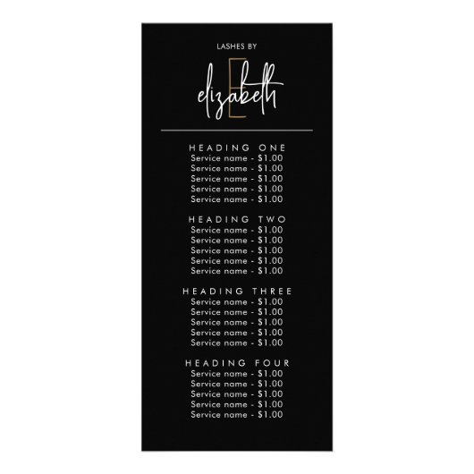 Salon Price List Services Rack Card Werbekarte (Vorne)