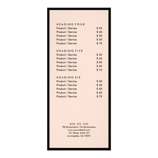 Salon Price Service List Elegantes Rosa Werbekarte (Hinten)