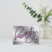 Salon-Rabatt-Karten-Schönheits-Lippenschein lila Rabattkarte (Stehend Vorderseite)