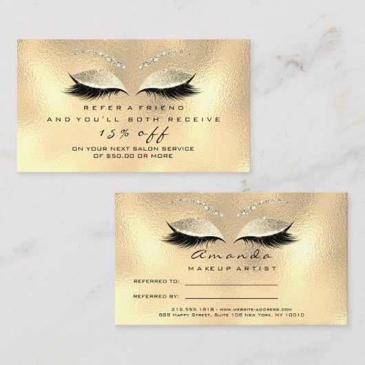 Salon Referenzkarte Skinny Makeup Lash Champaigne Empfehlungskarte (Vorne/Hinten)