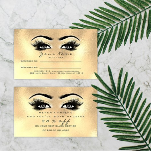 Salon Referrkarte Gold Makeup Lashes Empfehlungskarte