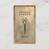 Salon-Schere-Logo | Wasserfarbe und Leder Visitenkarte (Vorderseite)