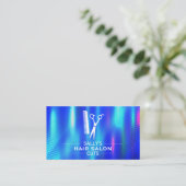 Salon-Schere und Comb-Logo | Blaue Metallic Visitenkarte (Stehend Vorderseite)