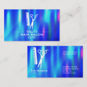 Salon-Schere und Comb-Logo | Blaue Metallic Visitenkarte (Vorne/Hinten)