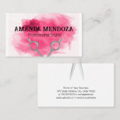 Salon Scissors | Artistic Red Watercolor Visitenkarte (Vorne/Hinten)