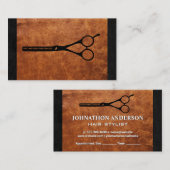 Salon Scissors | Braunleder Textur Terminkarte (Vorne/Hinten)