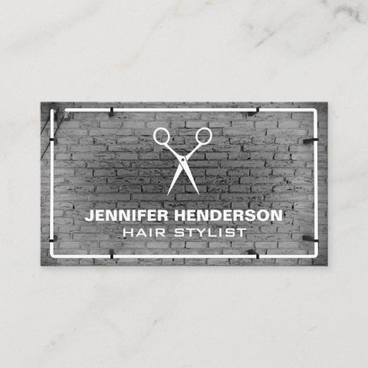 Salon Scissors | Brillenwall Neon Lights Visitenkarte (Vorderseite)