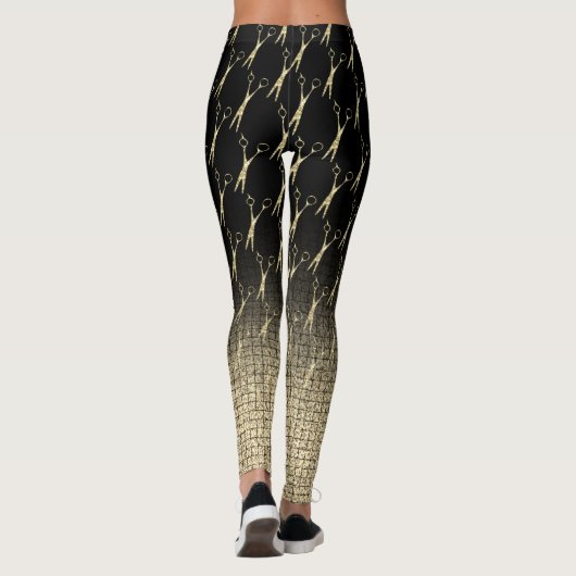 Salon Scissors Gold Glitzer Gradient Monogram Leggings (Rückseite)