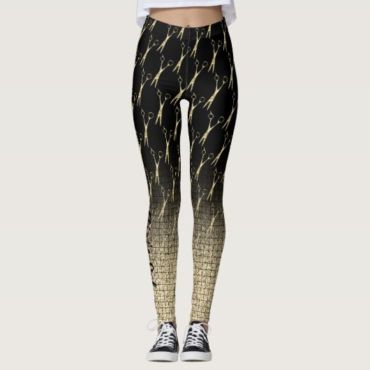 Salon Scissors Gold Glitzer Gradient Monogram Leggings (Vorderseite)