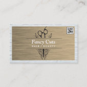 Salon Scissors | Gold Metallziegel | QR-Code Visitenkarte (Vorderseite)