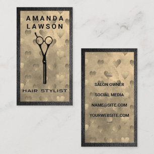 Salon Scissors   Goldenes Herzmuster   Ledertrimm Visitenkarte