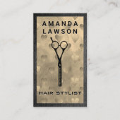 Salon Scissors | Goldenes Herzmuster | Ledertrimm Visitenkarte (Vorderseite)