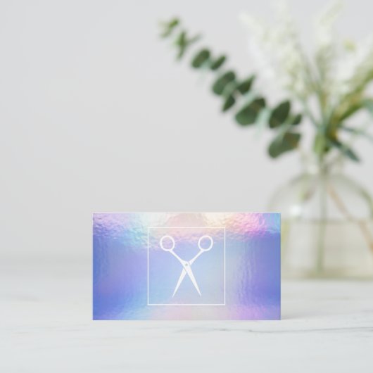 Salon Scissors | Holografischer Iridescent Terminkarte (Stehend Vorderseite)
