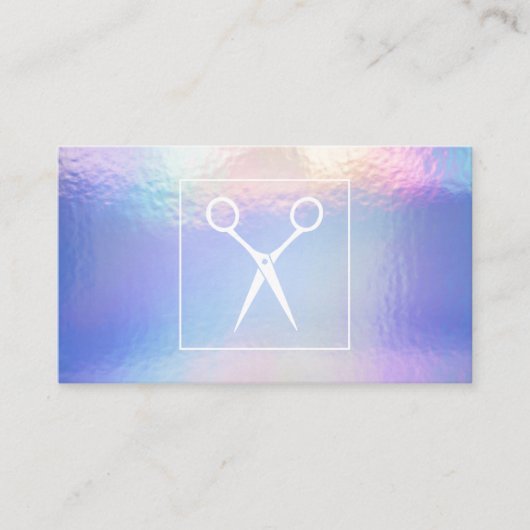 Salon Scissors | Holografischer Iridescent Terminkarte (Vorderseite)