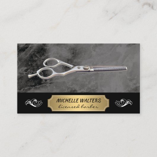 Salon Scissors | Marmor | Gold Metallic Visitenkarte (Vorderseite)