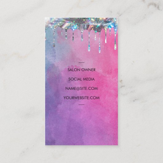Salon Scissors | Wasserfarbe | Shimmer-Tropfen Visitenkarte (Rückseite)