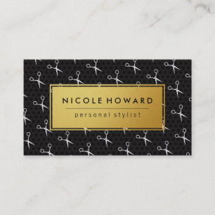 Salon Shears Gold Frame Schwarz Hintergrund Visitenkarte
