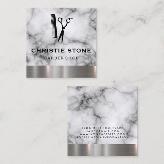 Salon Shears Marble Metal Trial Quadratische Visitenkarte (Vorne/Hinten)