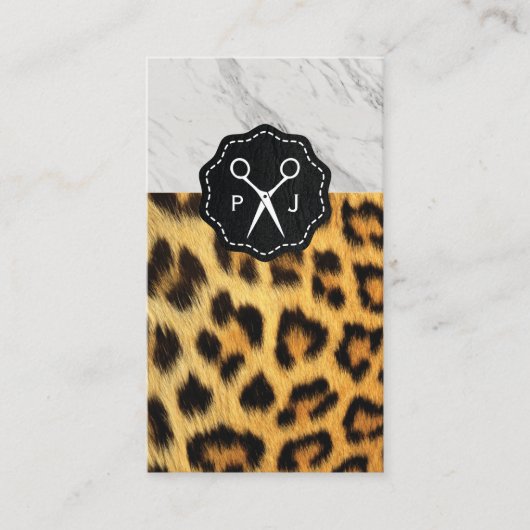 Salon Shears Monogram Marble Trim Cheetah Visitenkarte (Vorderseite)