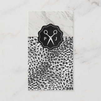 Salon Shears Monogram Marble Trim Leopard Visitenkarte