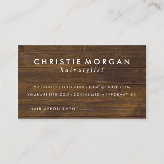 Salon Shears Rustic Monogram Wood Termin Card (Rückseite)