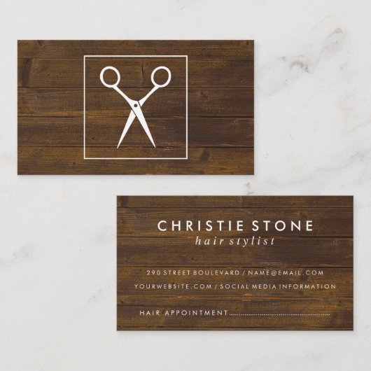 Salon Shears Rustic Wood Appointing Card Terminkarte (Vorne/Hinten)