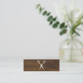 Salon Shears Rustic Wood Mini Visitenkarte (Stehend Vorderseite)