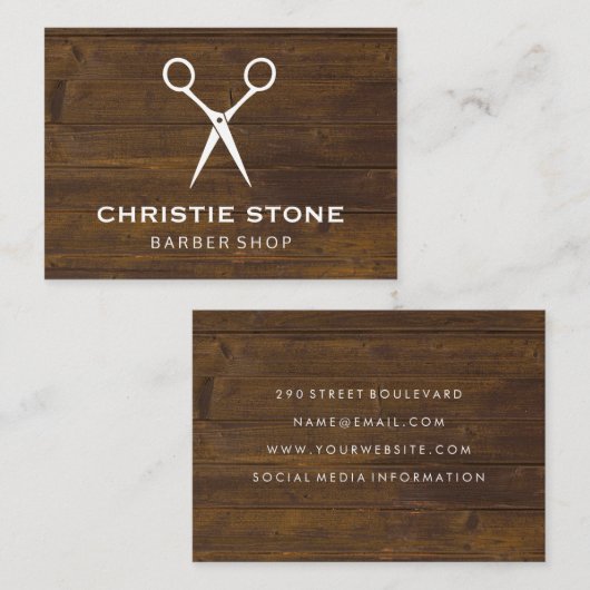 Salon Shears Rustic Wood Visitenkarte (Vorne/Hinten)