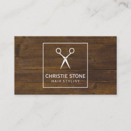 Salon Shears Rustic Wood White Box Visitenkarte