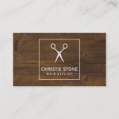Salon Shears Rustic Wood White Box Visitenkarte (Vorderseite)