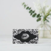 Salon Spa Business Card Black Silver Lips Visitenkarte (Stehend Vorderseite)