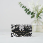 Salon Spa Business Card Gold Jewel Bow Damask Visitenkarte (Stehend Vorderseite)