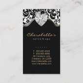 Salon Spa Business Card Gold Jewel Bow Damask Visitenkarte (Rückseite)