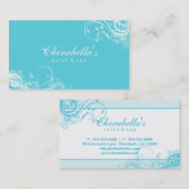 Salon Spa Floral Business Card Swirls Blue Visitenkarte (Vorne/Hinten)