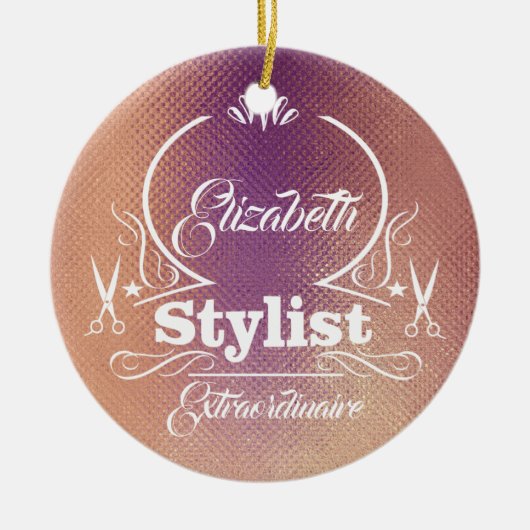 Salon Stylist Friseur Rose Gold Monogramm Keramik Ornament (Vorne)