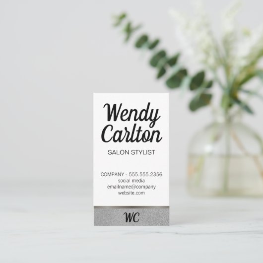 Salon Stylist / Moderner Glamour Glitzer / Monogra Visitenkarte (Stehend Vorderseite)