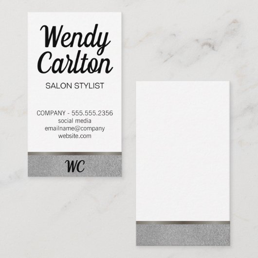 Salon Stylist / Moderner Glamour Glitzer / Monogra Visitenkarte (Vorne/Hinten)