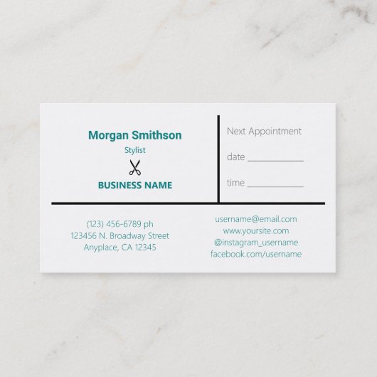 Salon Stylist oder Barber Modern Terminkarte (Rückseite)