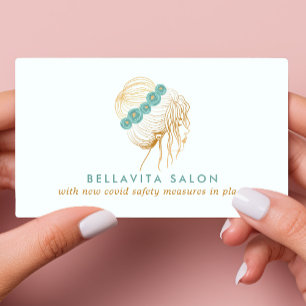 Salon Türkis Gold Floral Hochsteckfrisur-Stylist C Visitenkarte