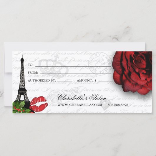 Salon Weihnachtsgeschenk Zertifikat Eiffelturm Ros (Rückseite)