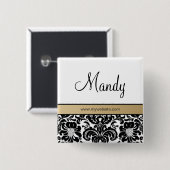 Salon Wellness-Center Damask Name Tag Taste Broch  Button (Vorne & Hinten)