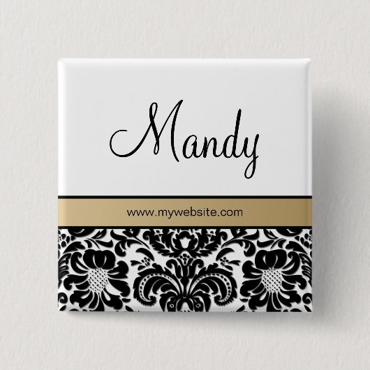 Salon Wellness-Center Damask Name Tag Taste Broch  Button (Vorderseite)