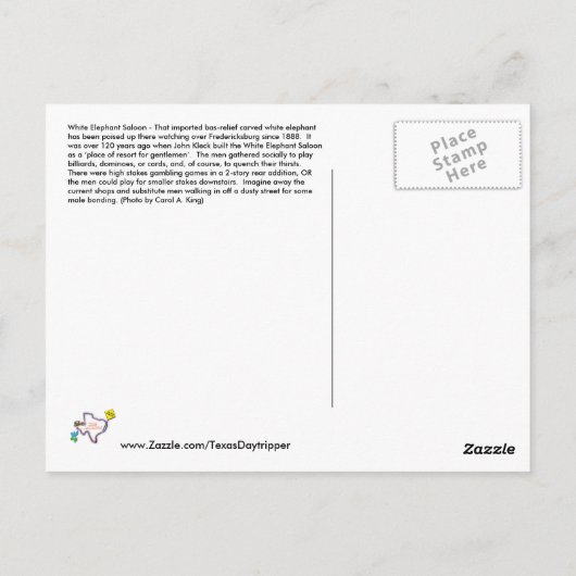 Saloon, Fredericksburg, TX Postkarte (Rückseite)