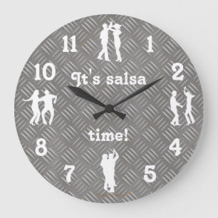 Salsa Dancers Add Your Own Image White Silhouettes Große Wanduhr