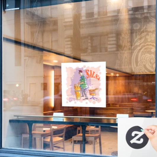 Salsa Drummer I white window cling Fensteraufkleber (Café-Fenster)