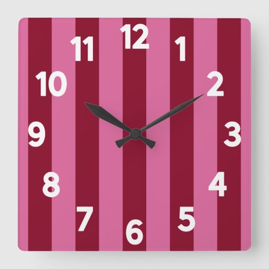 Salsa Flamingo Pink Stripe Quadratische Wanduhr (Vorderseite)