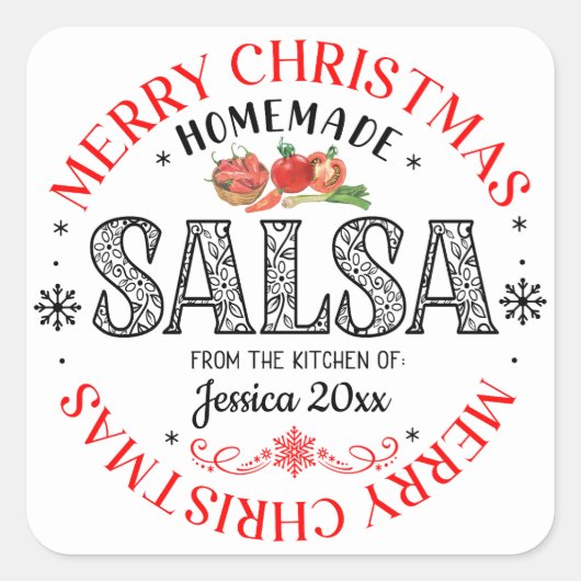 Salsa Homemade frohe Weihnachten aus Küche von Quadratischer Aufkleber (Vorderseite)