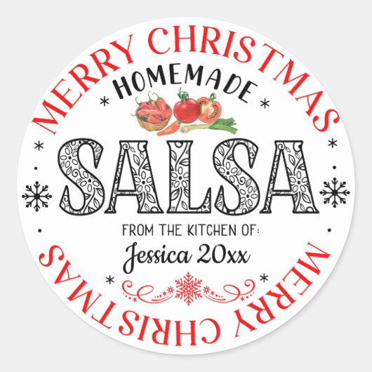 Salsa Homemade frohe Weihnachten aus Küche von Runder Aufkleber (Vorderseite)